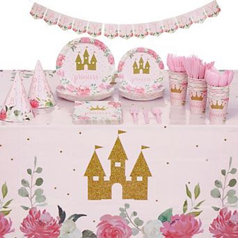 194 pc Princess Themed Birthday Party Decorations, Banner, Tableware, Hats
