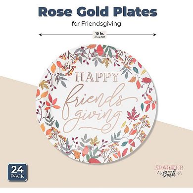 Happy Friendsgiving Rose Gold Paper Plates (10 Inches, 24 Pack)