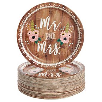 80x Bpa Free Disposable "mr Mrs" Rustic Wedding Theme Paper Plates, 9x9"