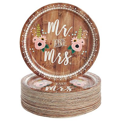 80x Bpa Free Disposable mr Mrs Rustic Wedding Theme Paper Plates 9x9