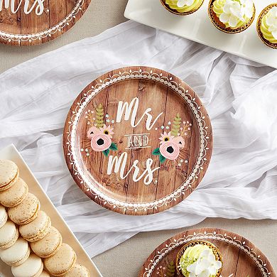 80x Bpa Free Disposable "mr Mrs" Rustic Wedding Theme Paper Plates, 9x9"