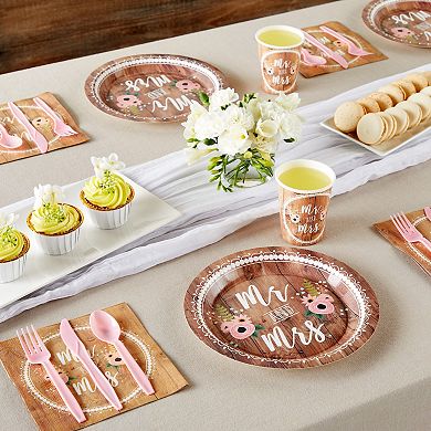 80x Bpa Free Disposable "mr Mrs" Rustic Wedding Theme Paper Plates, 9x9"