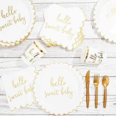 48pcs "hello Sweet Baby" Design Disposable Party Paper Plates 9" For Baby Shower