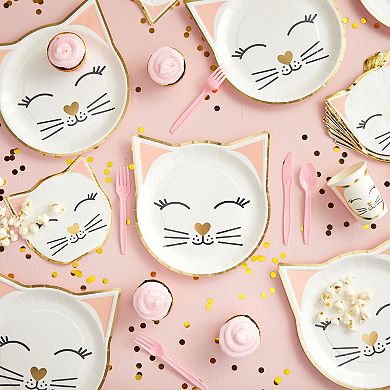 144 Piece Cat Themed Birthday Party Supplies, Disposable Dinnerware Set Serve 24