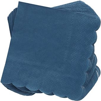 100 Pack Navy Blue Paper Napkins, 5x5 Scalloped Cocktail Napkins