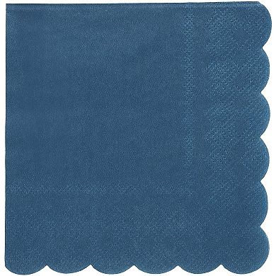 100 Pack Navy Blue Paper Napkins, 5x5 Scalloped Cocktail Napkins