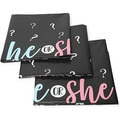 Gender Reveal Party Plastic Tablecloth, He Or She (54 X 108 In, 3 Pack)