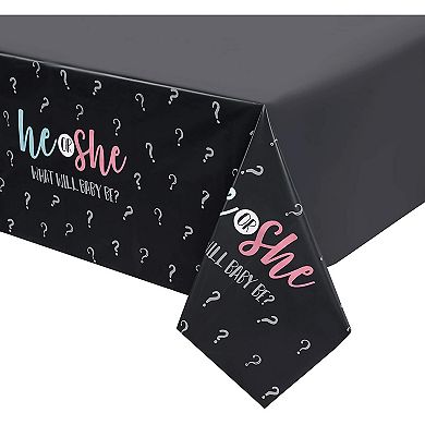 Gender Reveal Party Plastic Tablecloth, He Or She (54 X 108 In, 3 Pack)