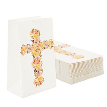 36x Easter Floral Cross Design Religious Party Favor Bag Goodie For Kid Birthday