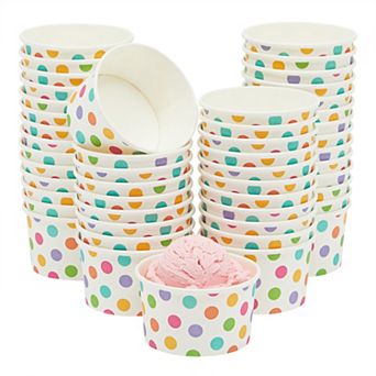 50 Pack Polka Dot Ice Cream Sundae Cups, Disposable Frozen Dessert Bowls, 8 Oz