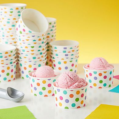 50 Pack Polka Dot Ice Cream Sundae Cups, Disposable Frozen Dessert Bowls, 8 Oz