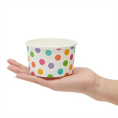 50 Pack Polka Dot Ice Cream Sundae Cups, Disposable Frozen Dessert Bowls, 8 Oz