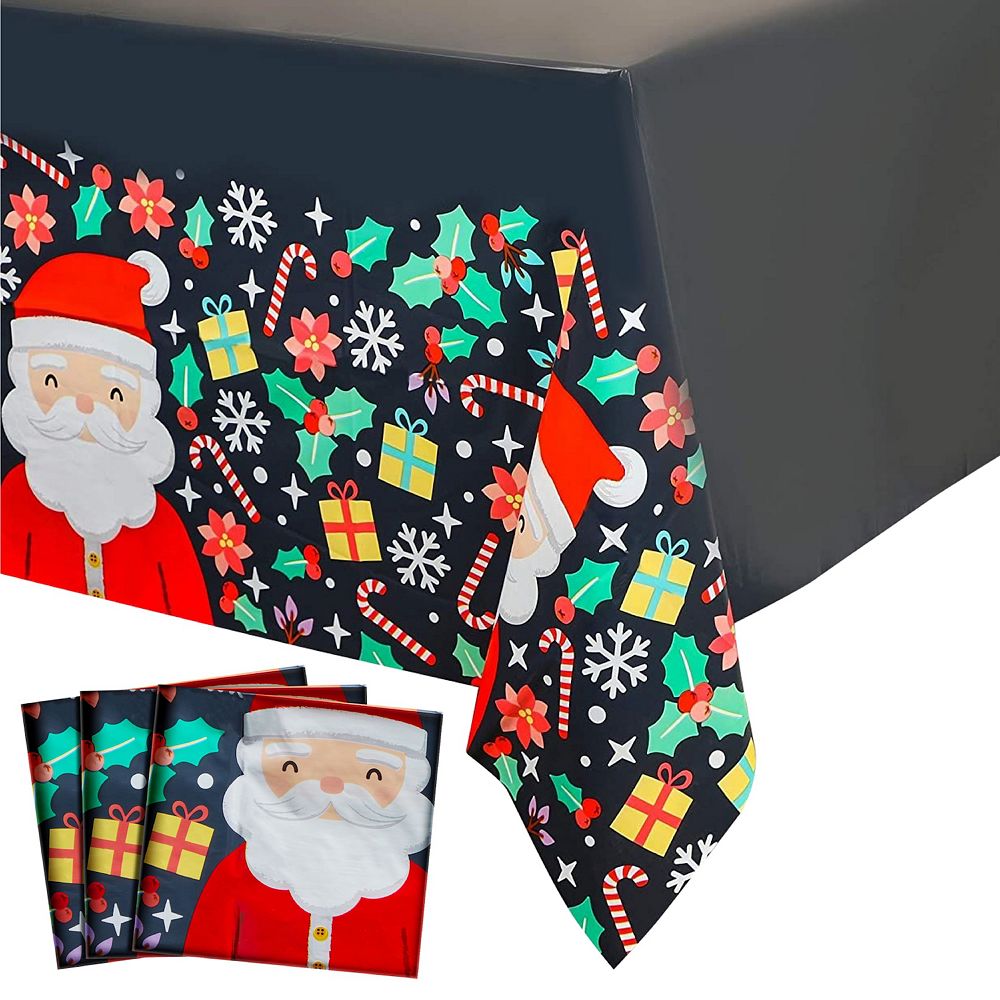 Santa Christmas Tree Wood Fabric Dining Tablecloth