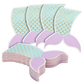 50 Pack Mermaid Tail Napkins With Gold Foil For Girls Birthday Party, 5 in
