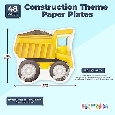 48-pack Construction Birthday Party Paper Plates, Diecut, 10 X 8.8 In