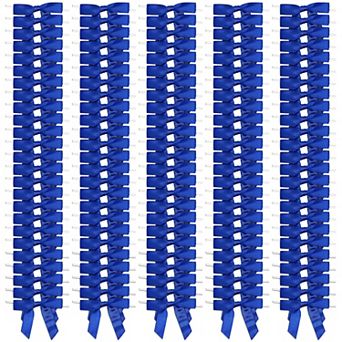 100 Pack Dark Blue Satin Bow Twist Ties With Clear Twist Ties For Treat Bags, 3"