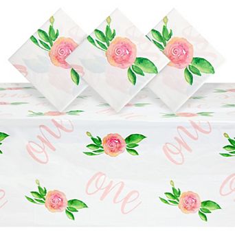 3 Pack Disposable Floral 1st Birthday Theme Plastic Table Covers, 54 X 108 in