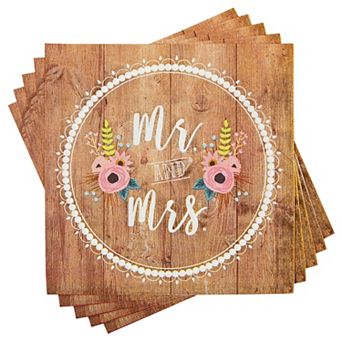 150 Pack Mr. And Mrs. Napkins For Rustic-style Wedding Decorations, 6.5 X 6.5 In