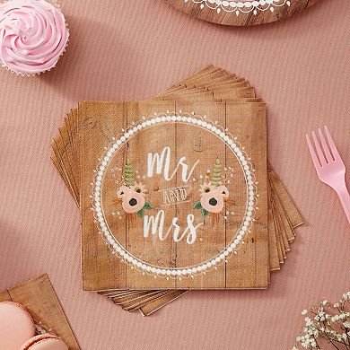 150 Pack Mr. And Mrs. Napkins For Rustic-style Wedding Decorations, 6.5 X 6.5 In