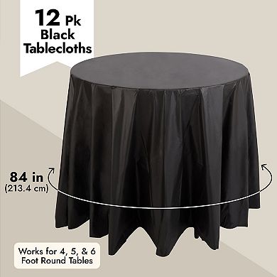 12-pack 84" Black Disposable Plastic Round Tablecloth Table Covers Party Supply