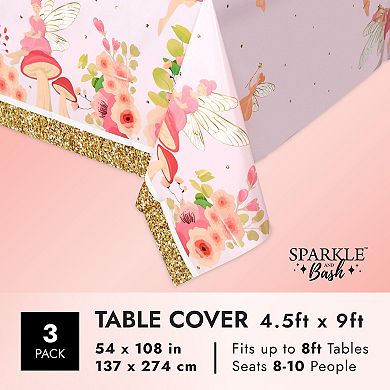 Fairy Tea Party Tablecloths For Girls Floral Birthday Supplies (3 Pack)