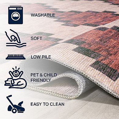 Vichy Geometric Striped Machine-washable Area Rug