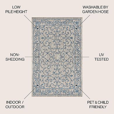 Charleston Vintage Filigree Textured Weave Indoor/outdoor Runner Rug
