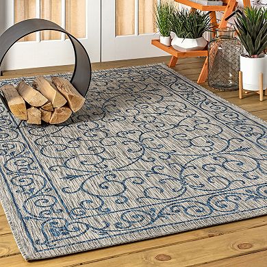 Charleston Vintage Filigree Textured Weave Indoor/outdoor Runner Rug