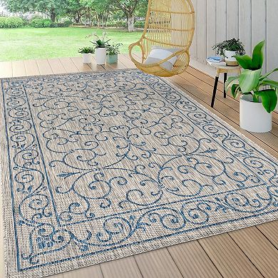 Charleston Vintage Filigree Textured Weave Indoor/outdoor Runner Rug