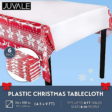 6x Plastic Table Cloths For Parties Disposable Reindeer Christmas Décor 54x108"