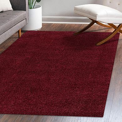Haze Solid Low Pile Area Rug Dark Red