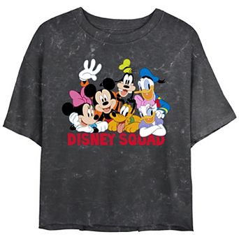 Disney's Mickey Mouse And Friends Disney Squad Crop Top Mineral Wash Juniors' Graphic Tee