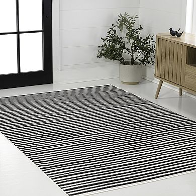 Aarhus High-Low Minimalist Scandi Striped Indoor/Outdoor Area Rug
