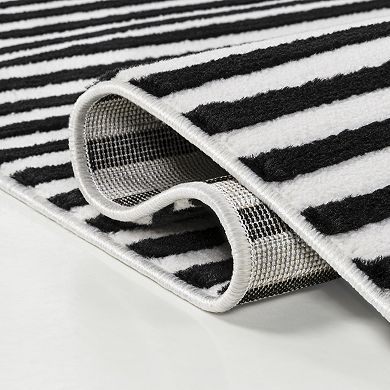 Aarhus High-Low Minimalist Scandi Striped Indoor/Outdoor Area Rug