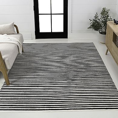 Aarhus High-Low Minimalist Scandi Striped Indoor/Outdoor Area Rug