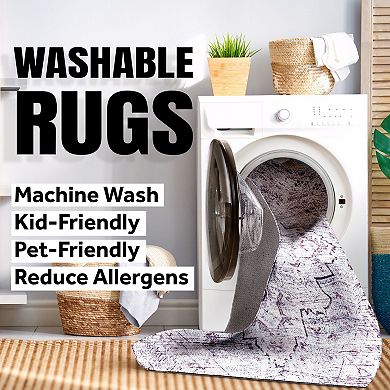 Wincer Chenille Cottage Medallion Machine-washable Area Rug