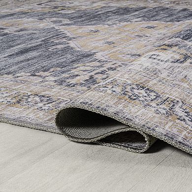 Wincer Chenille Cottage Medallion Machine-washable Area Rug