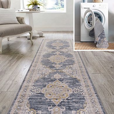 Wincer Chenille Cottage Medallion Machine-washable Area Rug