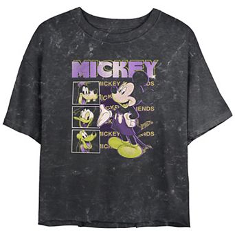 Disney's Mickey Mouse And Friends Rewind Crop Top Mineral Wash Juniors' Graphic Tee