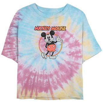 Disney's Mickey Mouse Happy Crop Top Tie Dye Juniors' Graphic Tee
