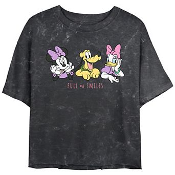 Disney's Minnie Mouse Daisy And Pluto Full Of Smiles Crop Top Mineral Wash Juniors' Graphic Tee