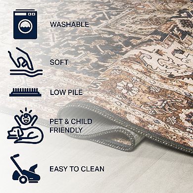 Wincer Chenille Cottage Medallion Machine-washable Area Rug
