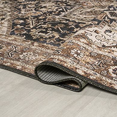 Wincer Chenille Cottage Medallion Machine-washable Area Rug