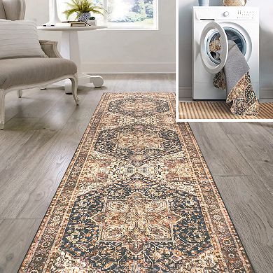 Wincer Chenille Cottage Medallion Machine-washable Area Rug