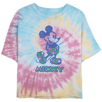 Disney's Mickey Mouse Floral Outfit Crop Top Tie Dye Juniors' Graphic Tee