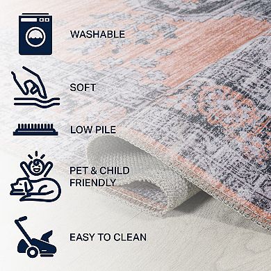 Wincer Chenille Cottage Medallion Machine-washable Runner Rug