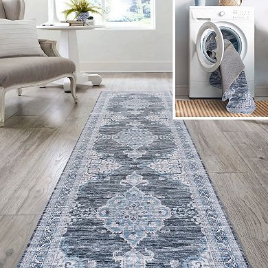 Wincer Chenille Cottage Medallion Machine-washable Area Rug