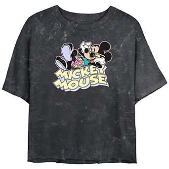 Disney's Mickey Mouse Vacay Mickey Mineral Wash Juniors' Cropped Graphic Tee