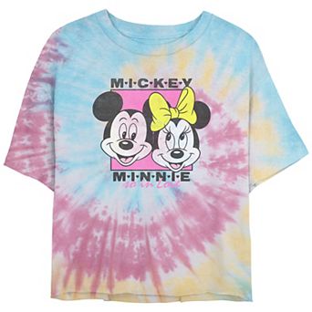 Disney's Mickey Mouse And Minnie In Love Juniors' Cropped Tie Dye Graphic Tee