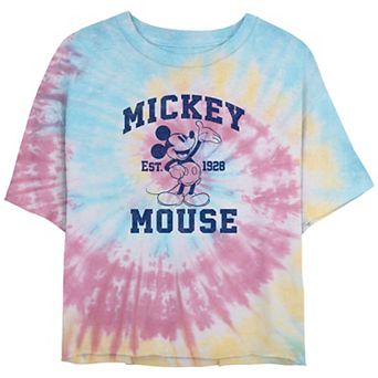 Disney's Mickey Mouse Since 1928 Juniors' Cropped Tie Dye Graphic Tee